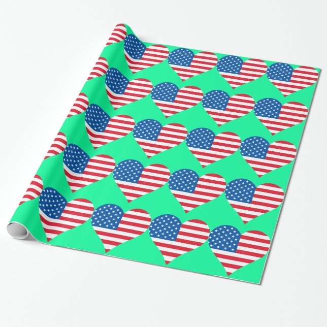 Papel De Presente Heart USA Flag Blue Wraptor Paper (Desenrolado)