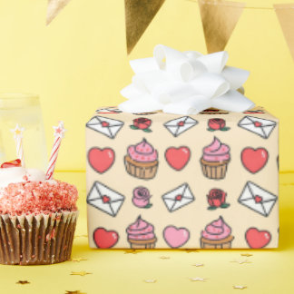 Papel De Presente Hearts and Cupcakes Wrapping Paper