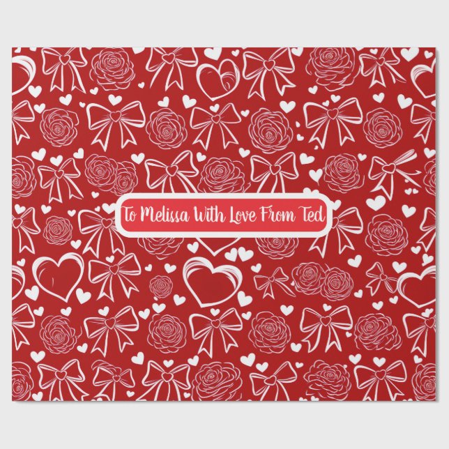 Papel De Presente Hearts and Roses Personalizable Wrapping Paper (Aberto)