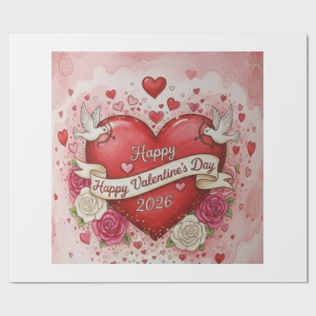 Papel De Presente Hearts & Doves - valentine's Day 2026 Design (Aberto)