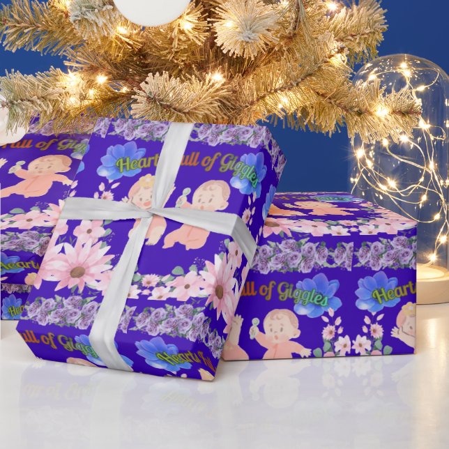 Papel De Presente Hearts full of Giggles blue (Feriados)