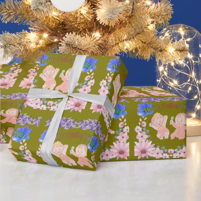 Papel De Presente Hearts full of Giggles olive (Feriados)