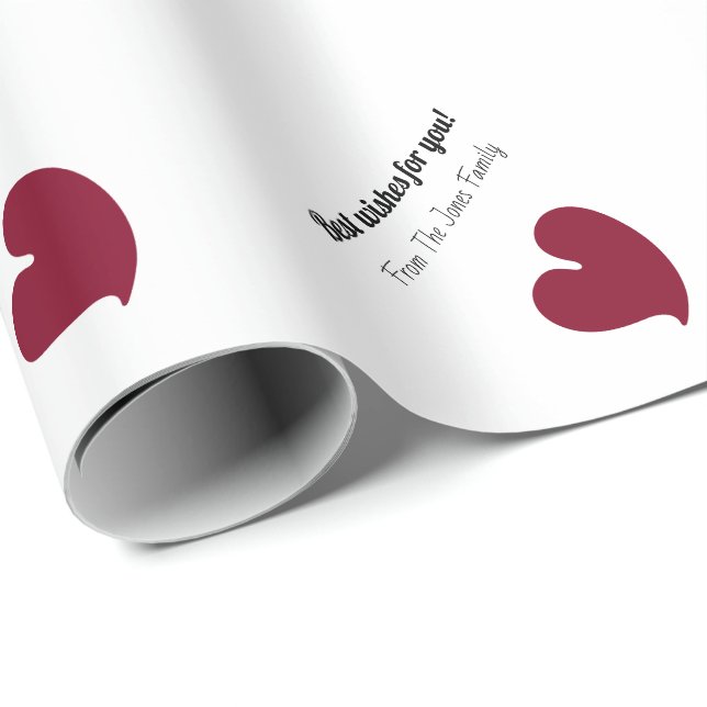 Papel De Presente Hearty Hearts Burgundy and White Custom Text - (Ponta do rolo)
