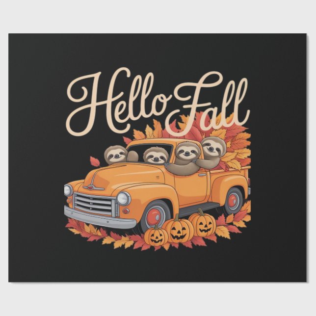 Papel De Presente Hello Fall Funny Sloth Halloween pumkin Classic T- (Aberto)