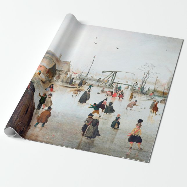 Papel De Presente Hendrick Avercamp Ice Skating perto de uma aldeia (Desenrolado)