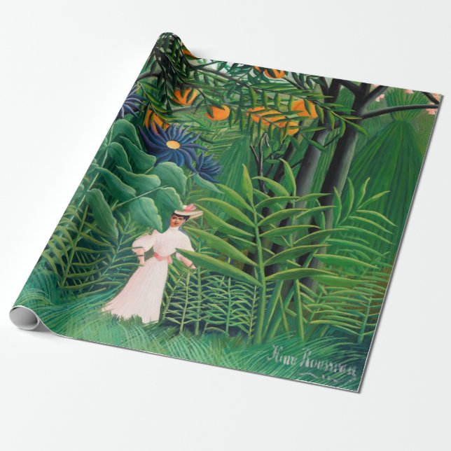 Papel De Presente Henri Rousseau - Mulher caminhando em uma Floresta (Desenrolado)