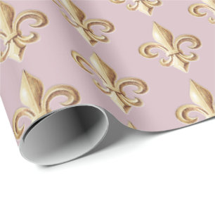 Papel De Presente Heraldic Fleur de lis Rosa, com gradiente Dourado