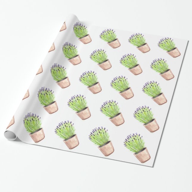 Papel De Presente Herbáceas de lavanda aquarela Flores Roxas Violet  (Desenrolado)