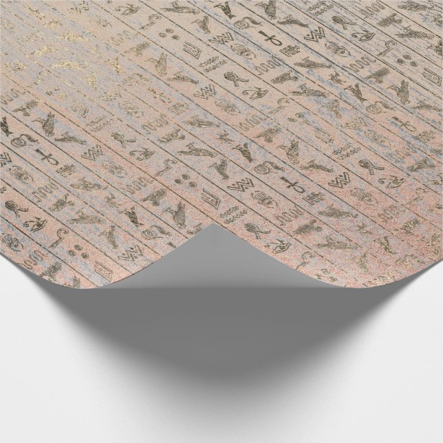 Papel De Presente Heroglifos egípcios Prata Foxier Blush Rosa Wood (Ponta)