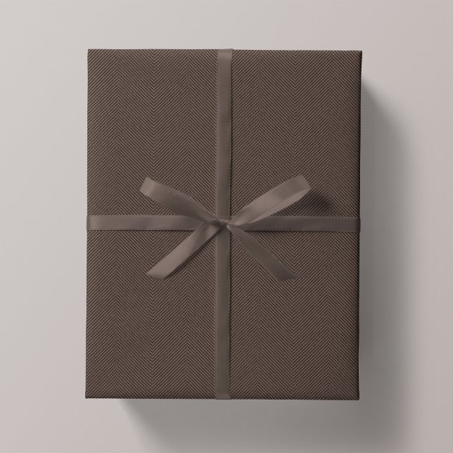 Papel De Presente Herringbone clássico tweed castanho rústico (Criador carregado)