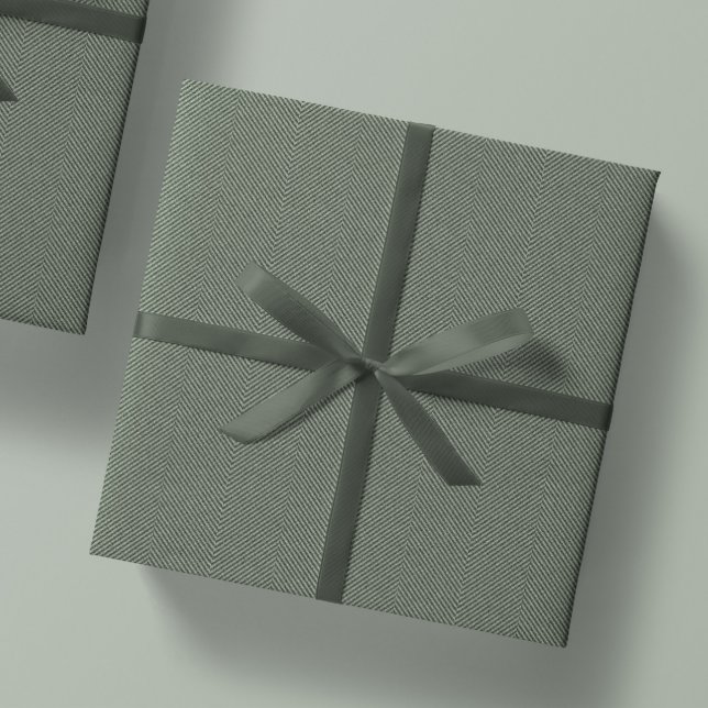Papel De Presente Herringbone tweed clássico sábio verde (Criador carregado)
