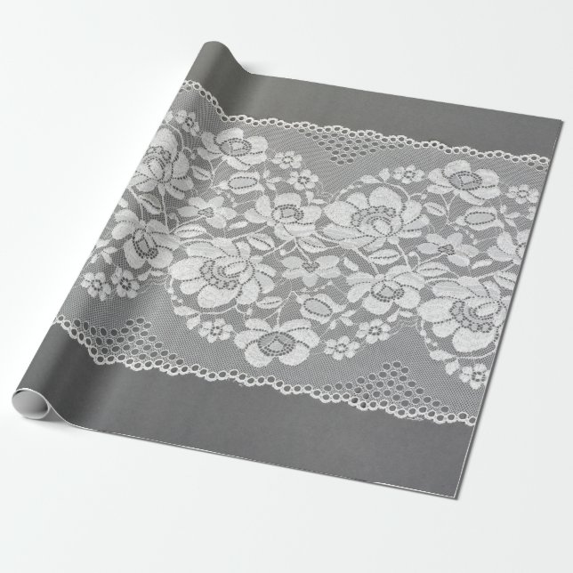 Papel De Presente Hetero branco de tecido de rendas na cinza  (Desenrolado)