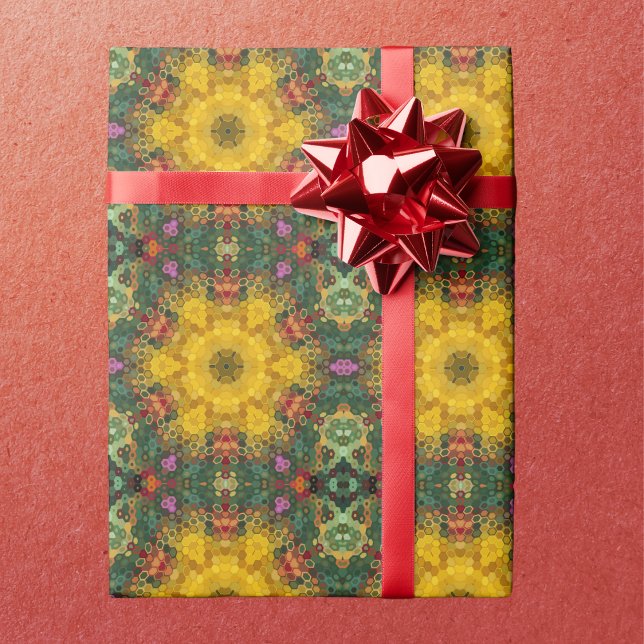 Papel De Presente Hex Mandala Amarelo Verde e Laranja (Criador carregado)