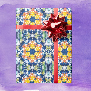 Papel De Presente Hex Mandala Blue Yellow Orange e Green