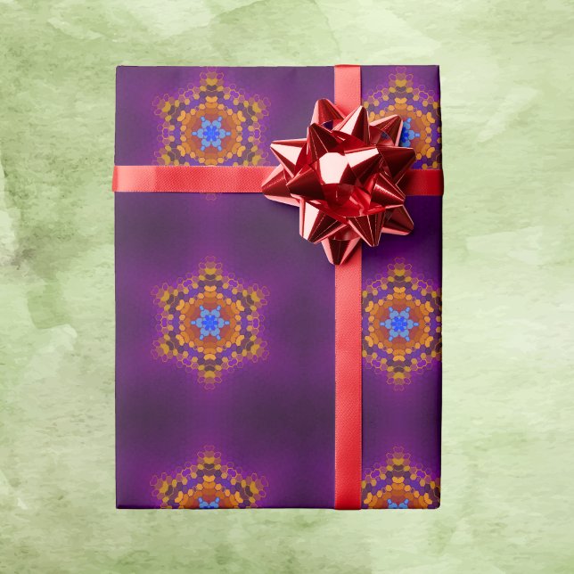Papel De Presente Hex Mandala Purple Orange e Blue (Criador carregado)
