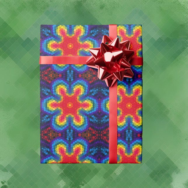 Papel De Presente Hex Mandala Red Yellow e Blue (Criador carregado)