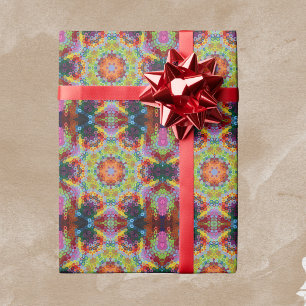 Papel De Presente Hex Mandala Verde Rosa e Laranja