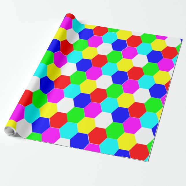 PAPEL DE PRESENTE HEXAGÕES COLORIDOS (Desenrolado)