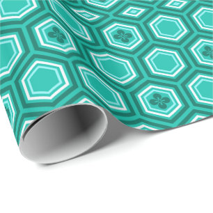 Papel De Presente Hexagonal Kimono Impressão, Teal, Aqua e White