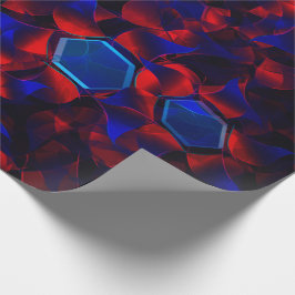 Papel De Presente Hexágono azul misturado com curvas vermelhas sobre