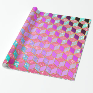 Papel De Presente Hexágono Dourado em Forma de Diamante em Pastel