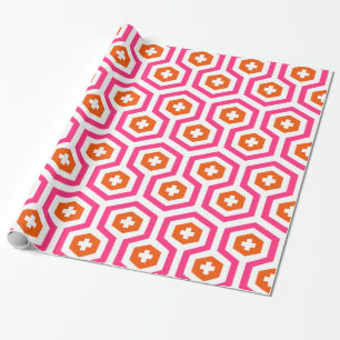 Papel De Presente Hexágono Laranja Cor-de-Rosa Geométrico e Padrão C