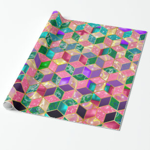 Papel De Presente Hexágono Multimisto Diamante Divertido