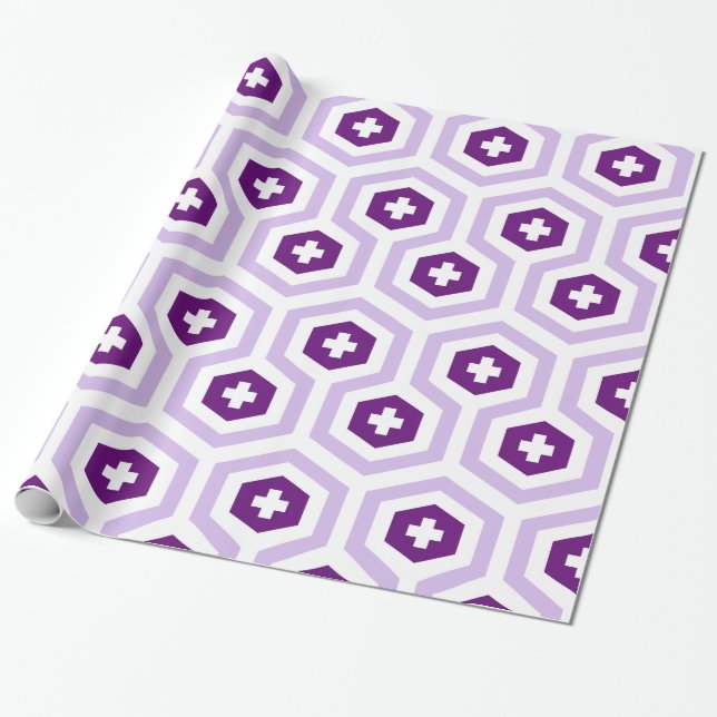 Papel De Presente Hexágono Roxo e Padrão Cruzado da Lavanda Geométri (Desenrolado)