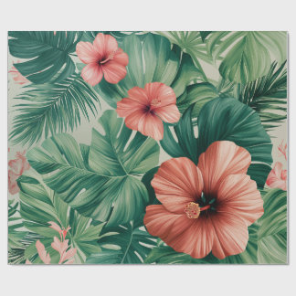 Papel De Presente Hibisco Tropical & Monstera