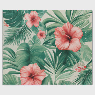 Papel De Presente Hibisco Tropical & Monstera