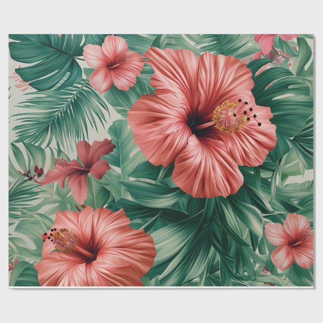 Papel De Presente Hibisco Tropical & Monstera (Aberto)
