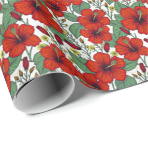 Papel De Presente Hibisco Vermelho Tropical Botânico