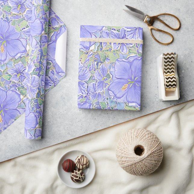 Papel De Presente Hibiscus & lace BLUE (Artesanato)
