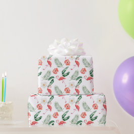 Papel De Presente Hibiscus Pink e Flamingo Tropical