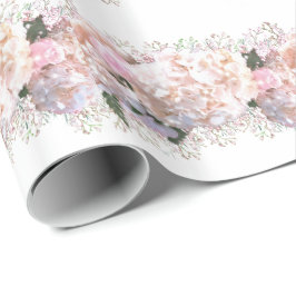 Papel De Presente Hidrampas brancas-romanas, cor-de-rosa, flores bra