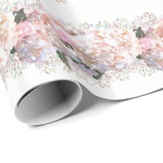 Papel De Presente Hidrampas brancas-romanas, cor-de-rosa, flores bra
