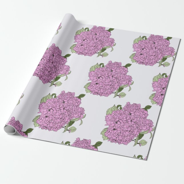 Papel De Presente Hidrangea rosa (Desenrolado)