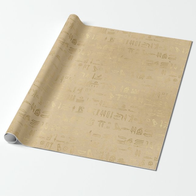 Papel De Presente Hieróglifos Egípcios do Ouro Sutil em Sandy Textur (Desenrolado)