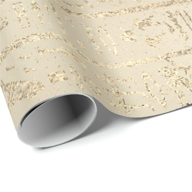 Papel De Presente Hieroglifos Egípcios Faux Pastel Dourado Sepia (Ponta do rolo)