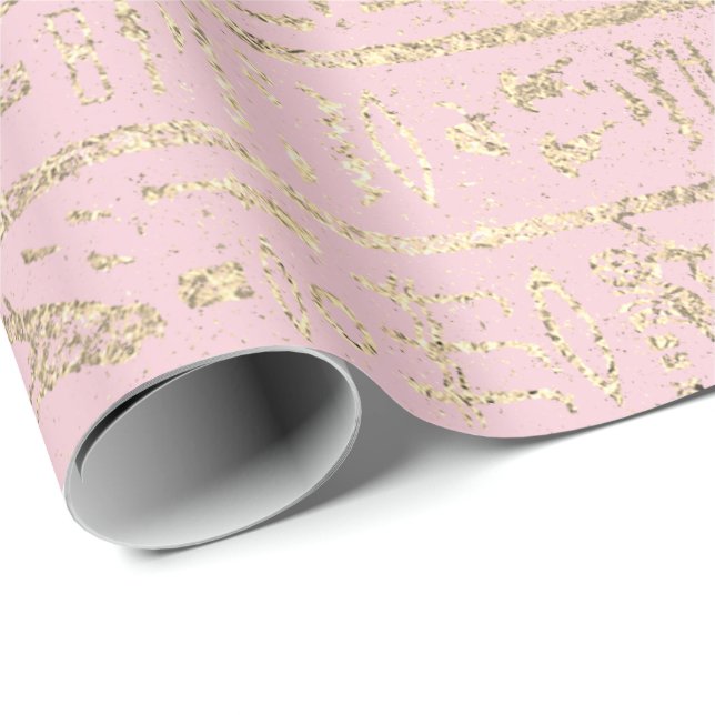 Papel De Presente Hieroglifos Egípcios Pastel Rosa Dourado Pastel Se (Ponta do rolo)