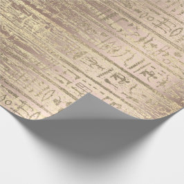 Papel De Presente Hieróglifos Egípcios Rosa GoldMadeira Dourada