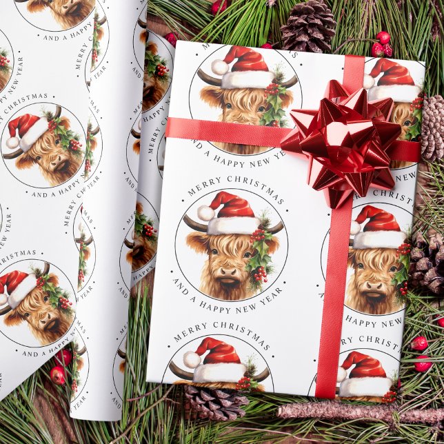Papel De Presente Highland Cow Fazenda Festiva Animal Feliz Natal (Criador carregado)