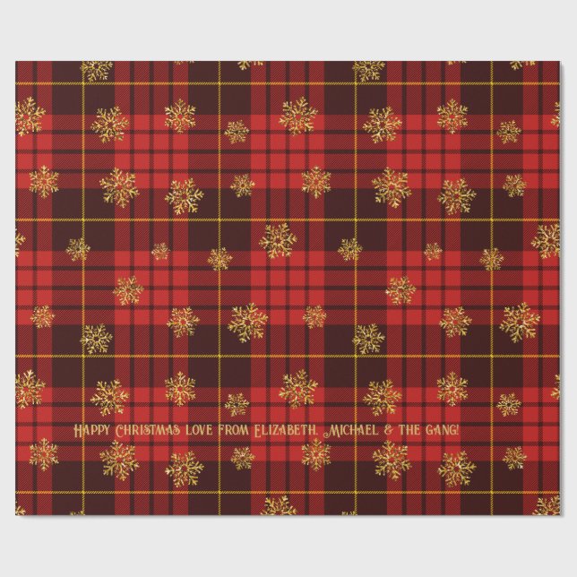 Papel De Presente Highland Heart Tartan Dourado Snowflake Personaliz (Aberto)