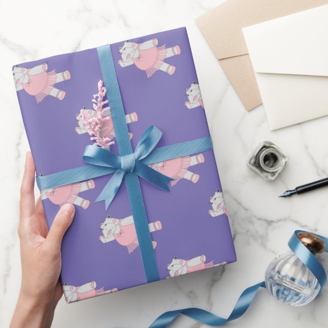 Papel De Presente Hipopótamo Bailarina Roxo illusima (Presentear)