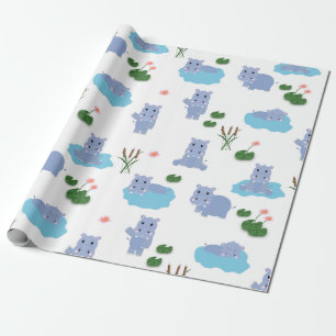 Papel De Presente Hipopótamo Fofo Padrão de Hipopótamo