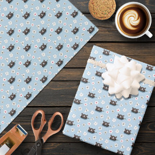 Papel De Presente Hipopótamo Lótus Branco Azul