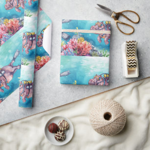 Papel De Presente Hipopótamo mergulhador subaquático 