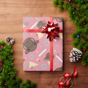 Papel De Presente Hipopótamo Rosa Fofo