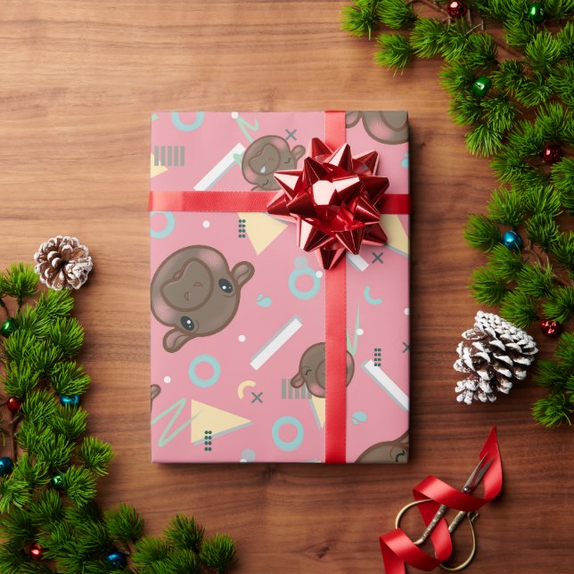 Papel De Presente Hipopótamo Rosa Fofo (Presente de Natal)