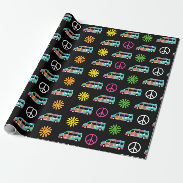 Papel De Presente Hippie Bus Peace Sign 70s (Desenrolado)